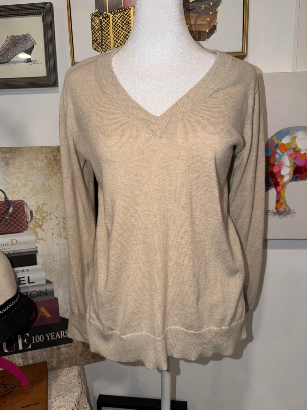 J. Crew Beige V-Neck Lightweight Sweater
